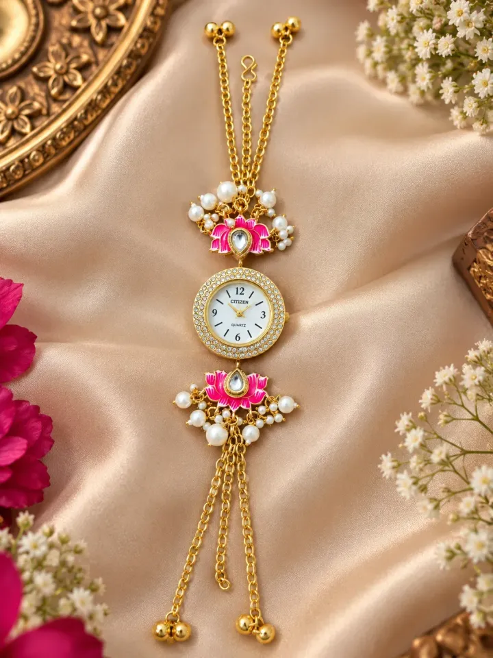 Royal Lotus Pearl Charm Bracelet Watch