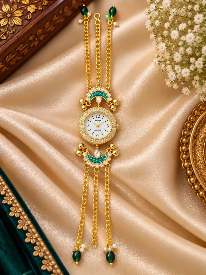 Emerald Green Pearl chand Chain Watch