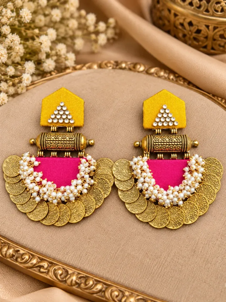 Designer Traditional Coin & Pearl Chandbali Earrings