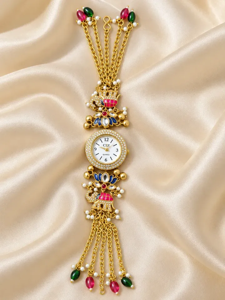 Traditional Peacock Charm Bracelet Watch – Gold Tone Ethnic Jewellery Watch