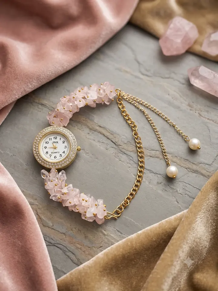 Royal Rose Quartz Natural Stone Bracelet Watch