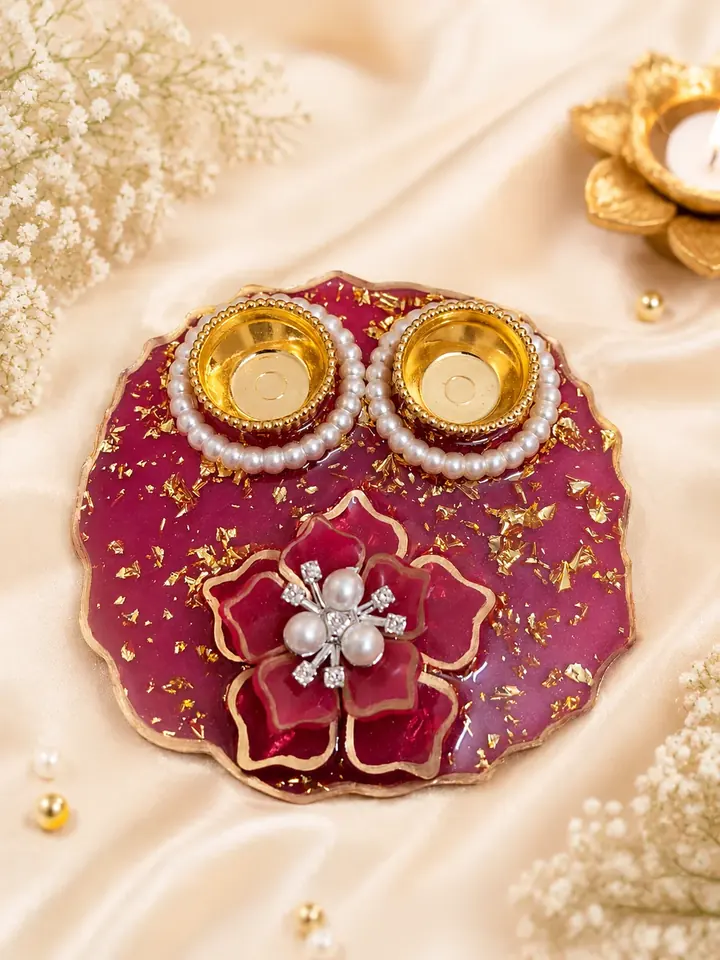 Royal Ruby Floral Resin Pooja Thali